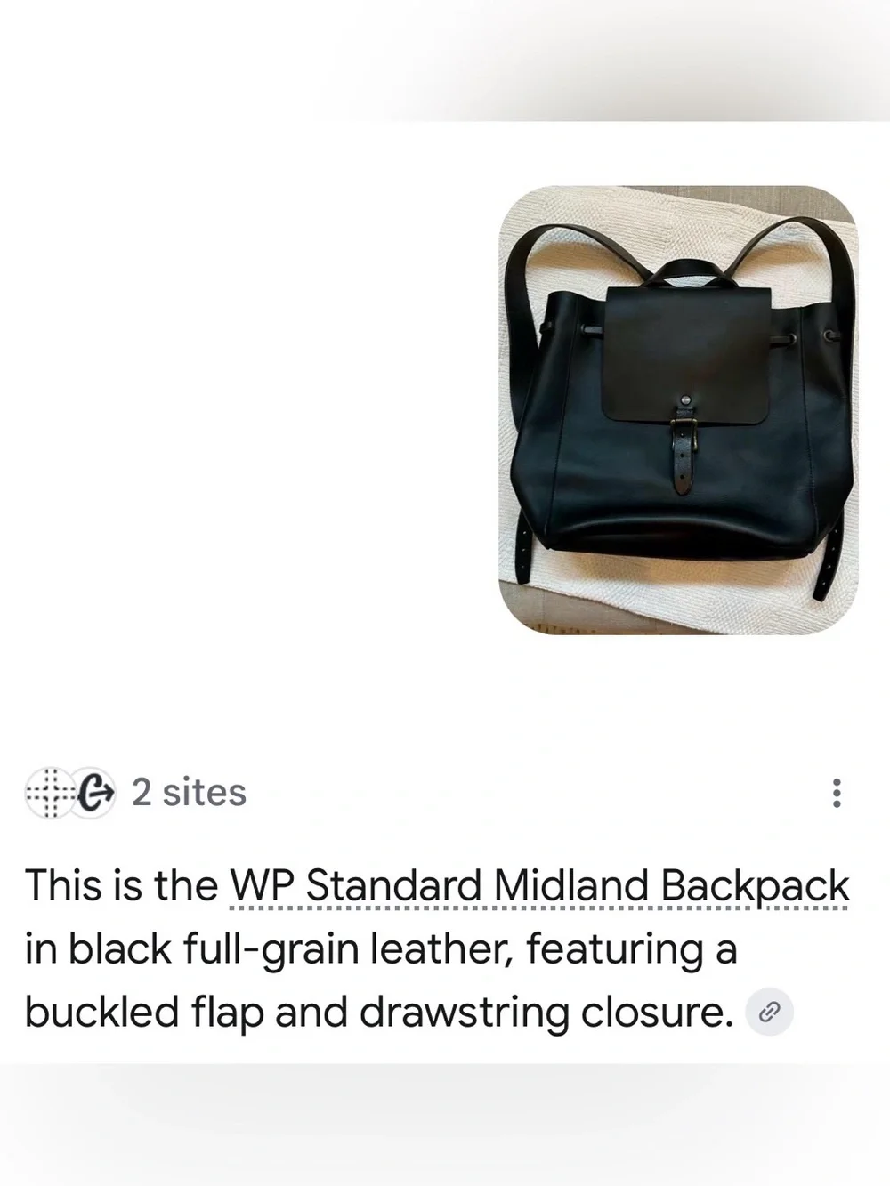Wp Standatd Minimal Black Leather Backpack with Buckle Flap NEW